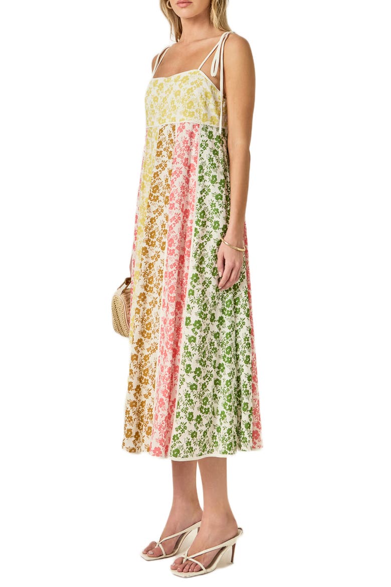 Colorblock Floral Tie Strap Midi Sundress, Alternate, color, MULTI