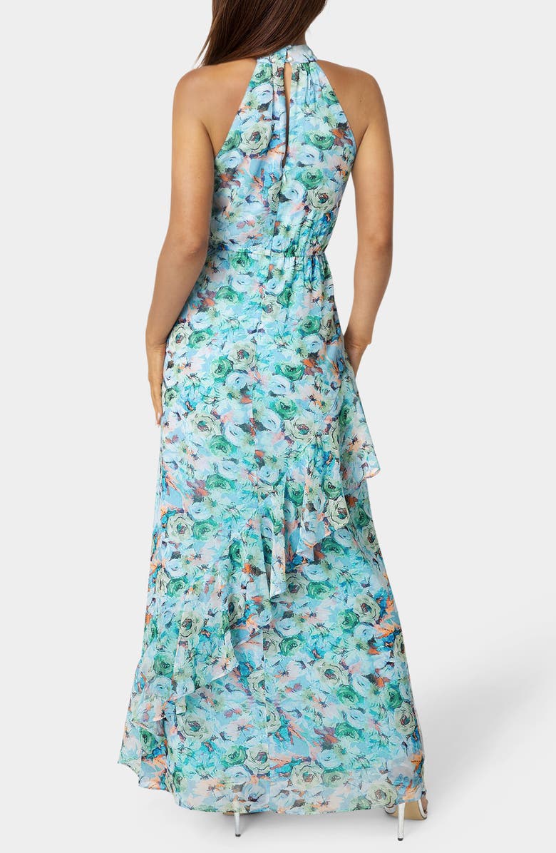 bebe Chiffon Halter Maxi Dress, Alternate, color, Blue Floral