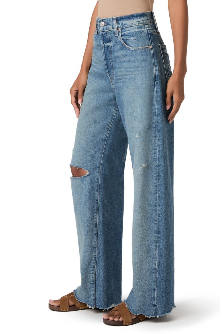 Arellia Skimmer Covered Button Fly Wide Leg Jeans, Alternate, color, TERAZZO DESTRUCTED CHEW HEM