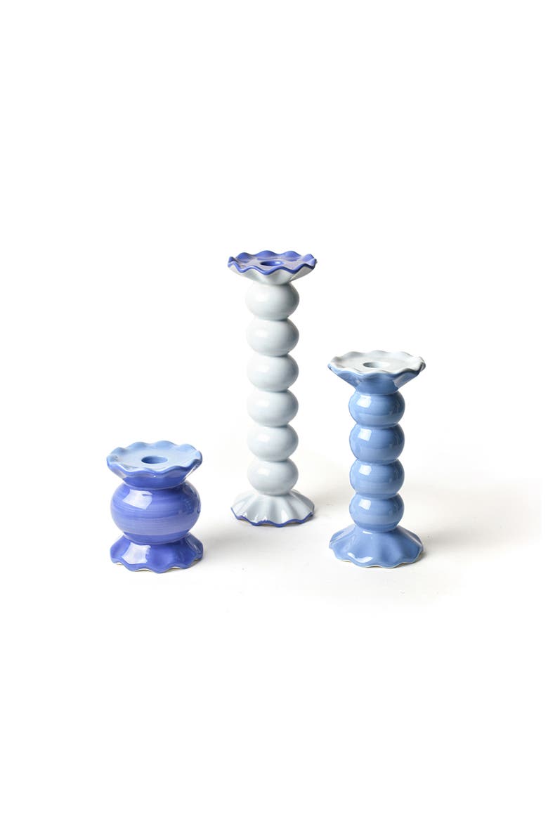 Iris Blue Knobbed Candle Holder with Ruffle 3 Piece Set, Main, color, Blue
