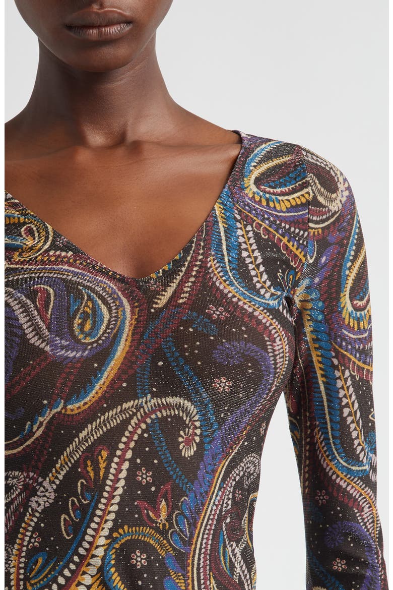 Metallic Paisley Jersey Top, Alternate, color, PRINTED BLACK BASE