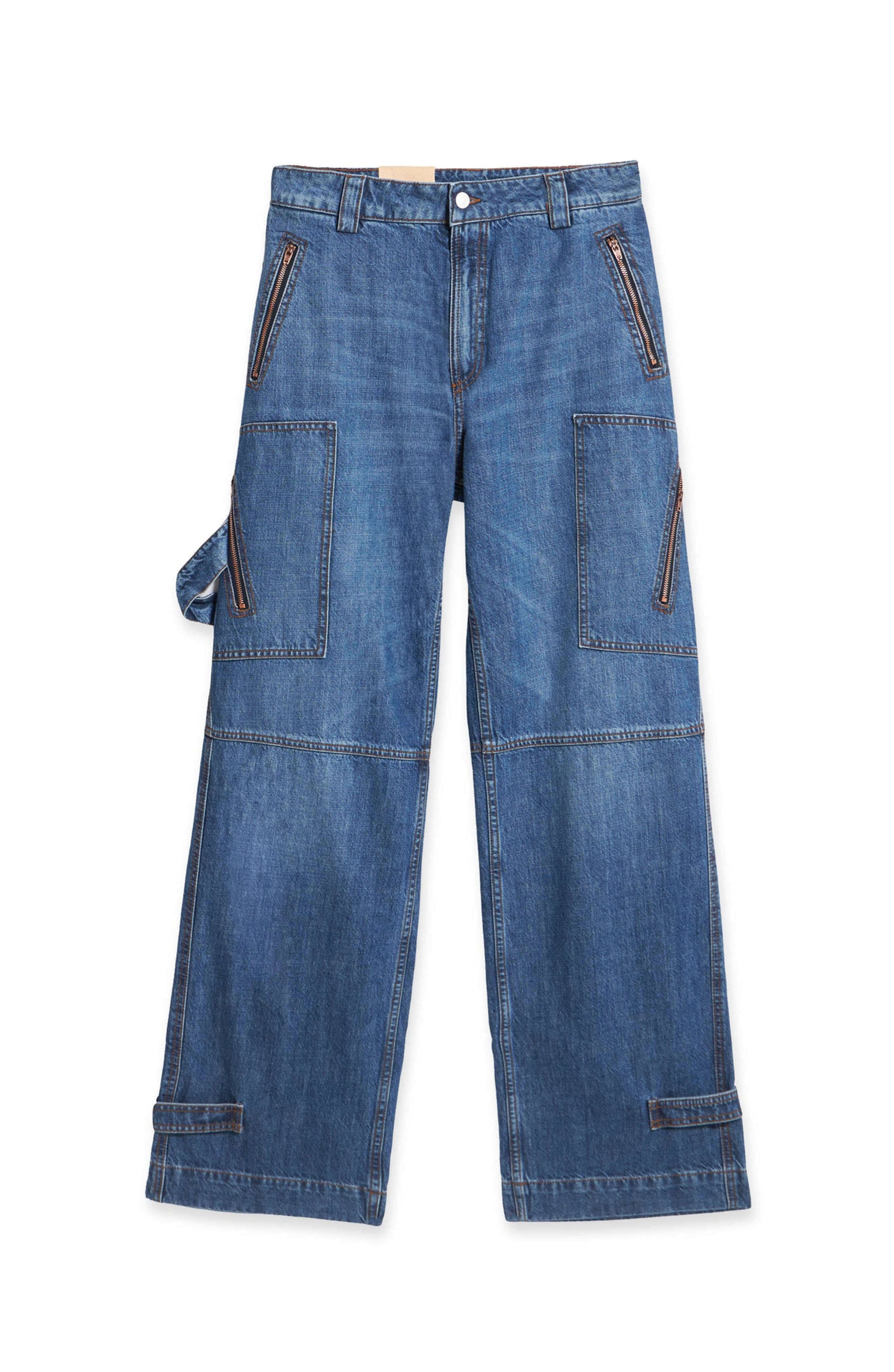 Fortela Juniaj Cargo Custom Wash Denim Trousers In Blue