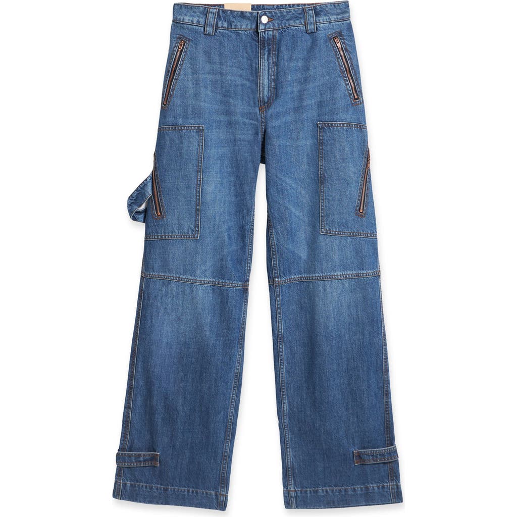 Fortela Juniaj Cargo Custom Wash Denim Trousers In Blue