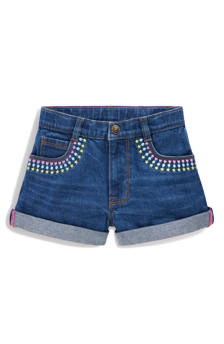 Mini Boden Kids' Embroidered Denim Shorts, Main, color, Mid Vintage Embroidered