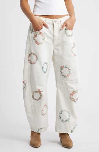 Free People Good Luck Floral Print Barrel Jeans