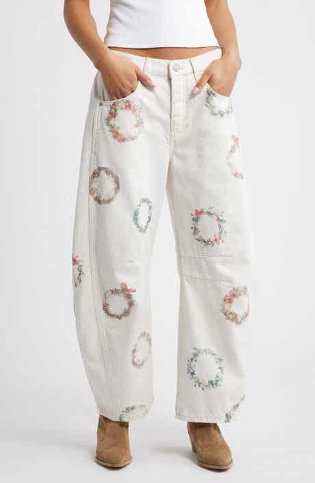 Free People Good Luck Floral Print Barrel Jeans