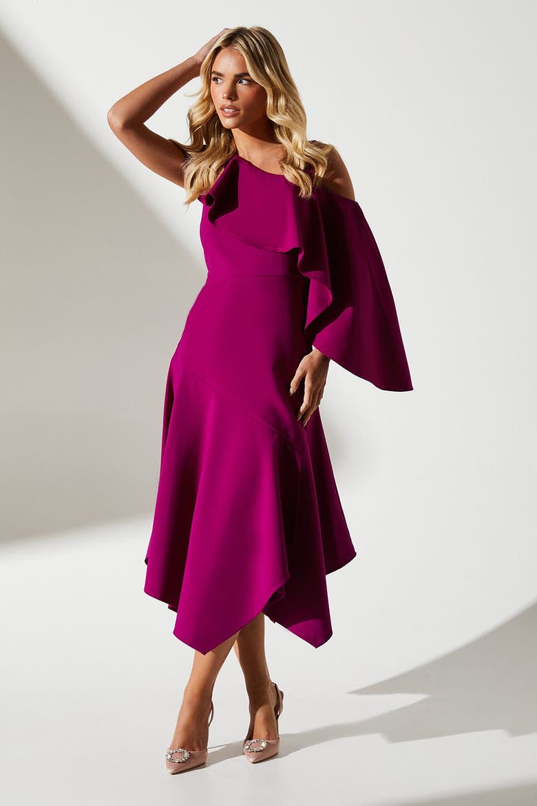 Petite Midi Wedding Guest Dress, Main, color, Berry