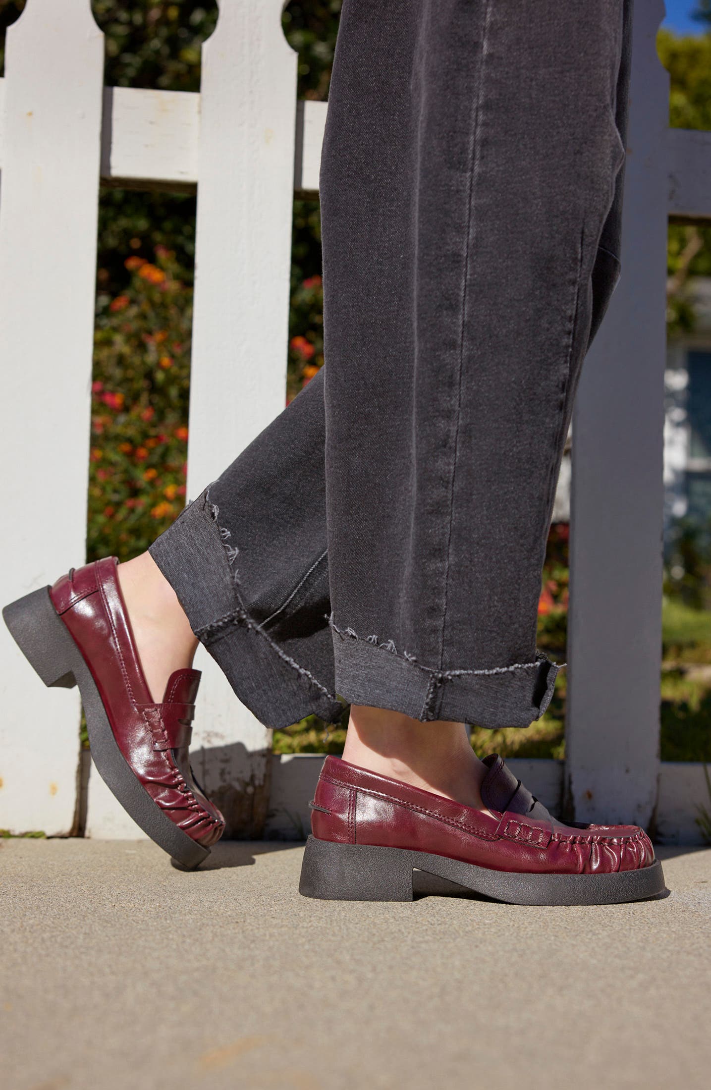 Fiction Faux Leather Penny Loafer, Alternate, color, BURGUNDY