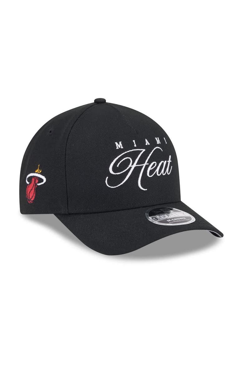 New Era Men's New Era Black Miami Heat 2025 NBA Draft M-Crown A-Frame 9FORTY Adjustable Hat, Main, color, Black
