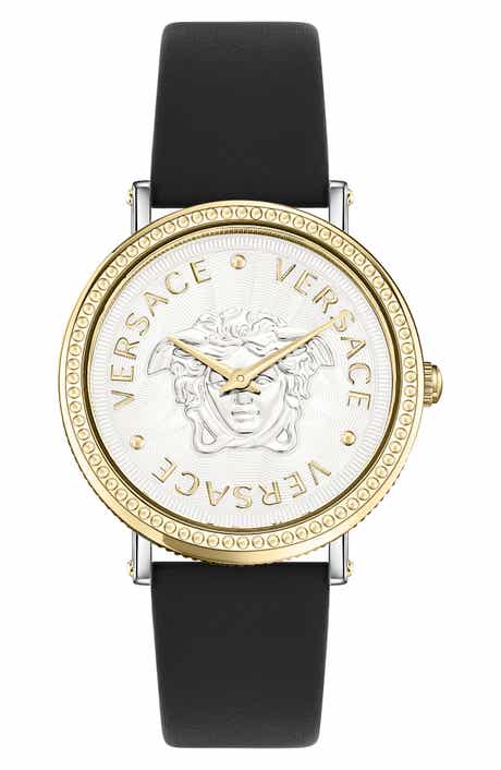 Versace V-Dollar Leather Strap Watch, 37mm