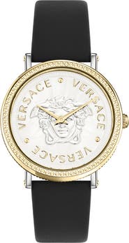 Versace V-Dollar Leather Strap Watch, 37mm