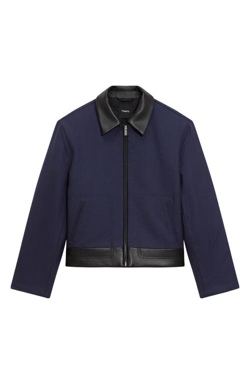 Theory Boxy Crop Jacket With Leather Trim In Black