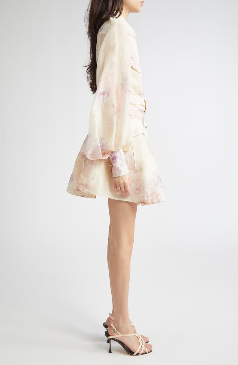 Zimmermann Hypnotic Floral Print Long Sleeve Organza Shirtdress, Alternate, color, Cream Floral