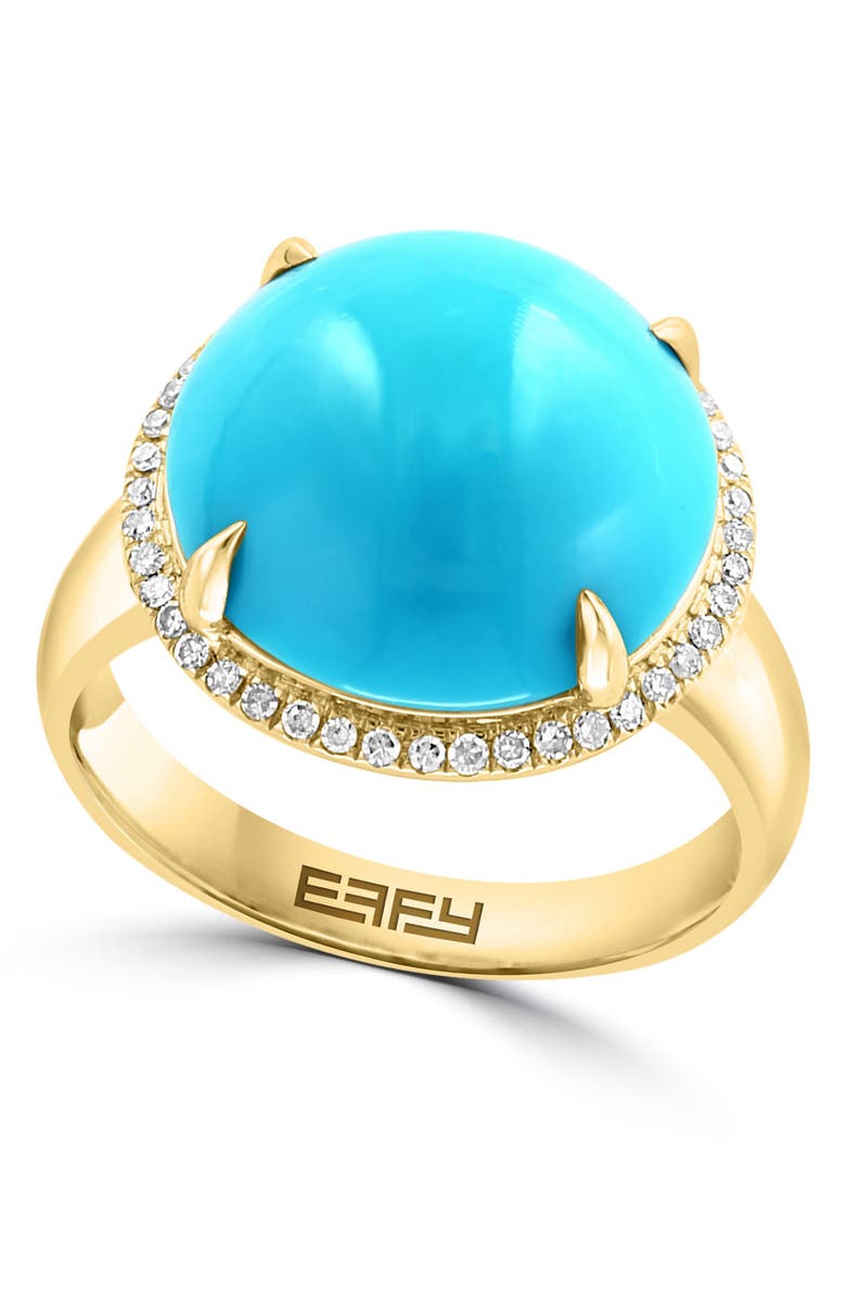 EFFY 14K Yellow Gold Diamond Halo Turquoise Ring, Main, color, 