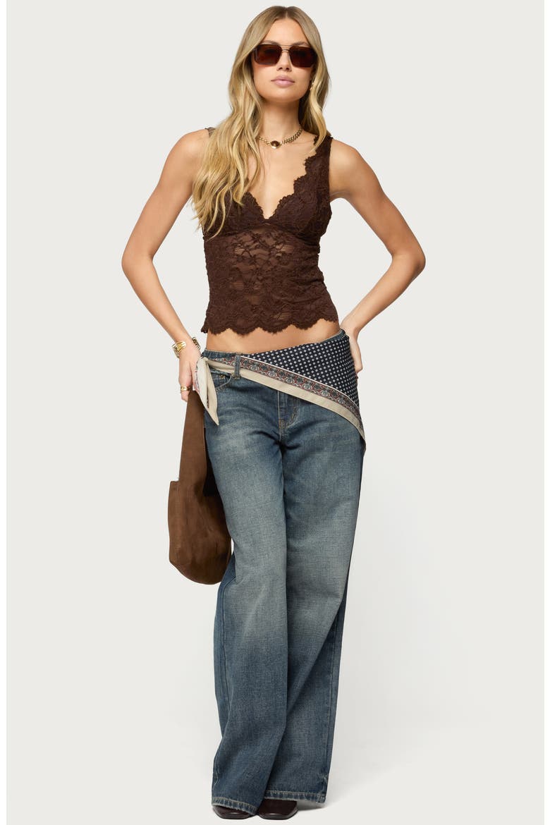 Della Scarf Waist Low Rise Baggy Wide Leg Jeans, Alternate, color, BLUE