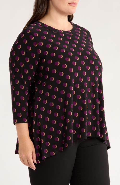 Ak Anne Klein Crescent Dot Sharkbite Hem Top In Black