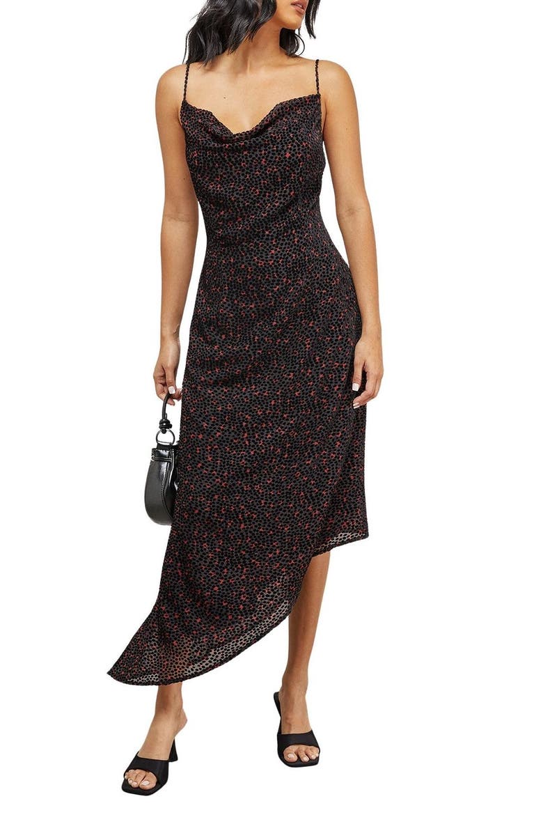 Spot Devore Cowl Neck Maxi Dress, Alternate, color, Red