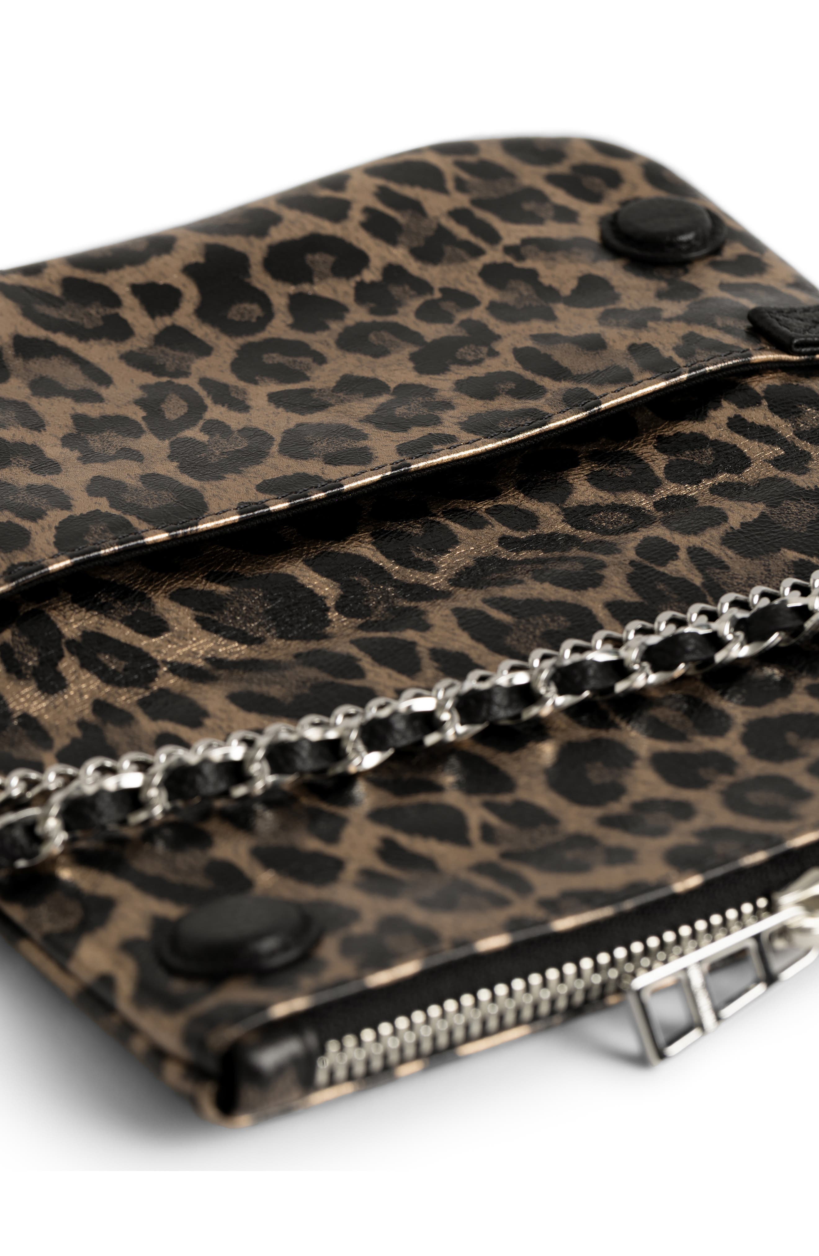 Zadig & Voltaire Nano Rock Metallic Leopard Clutch, Alternate, color, Silver