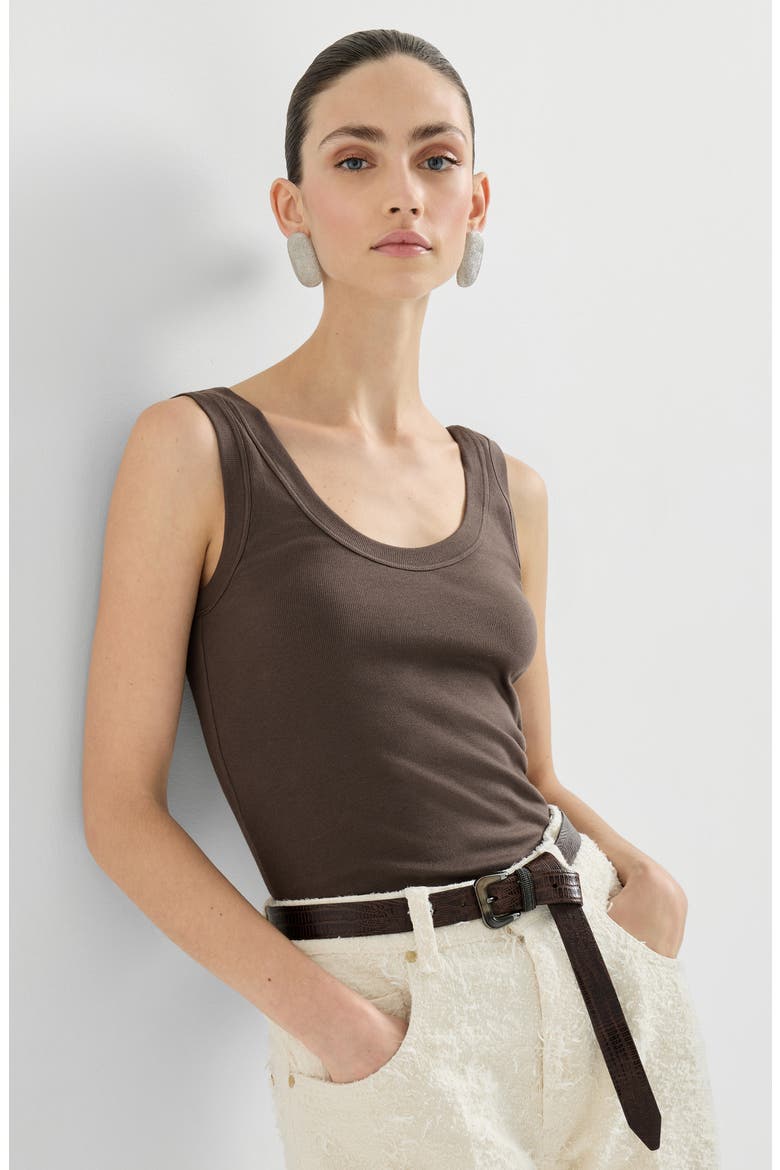 Ribbed jersey top, Alternate, color, Brown