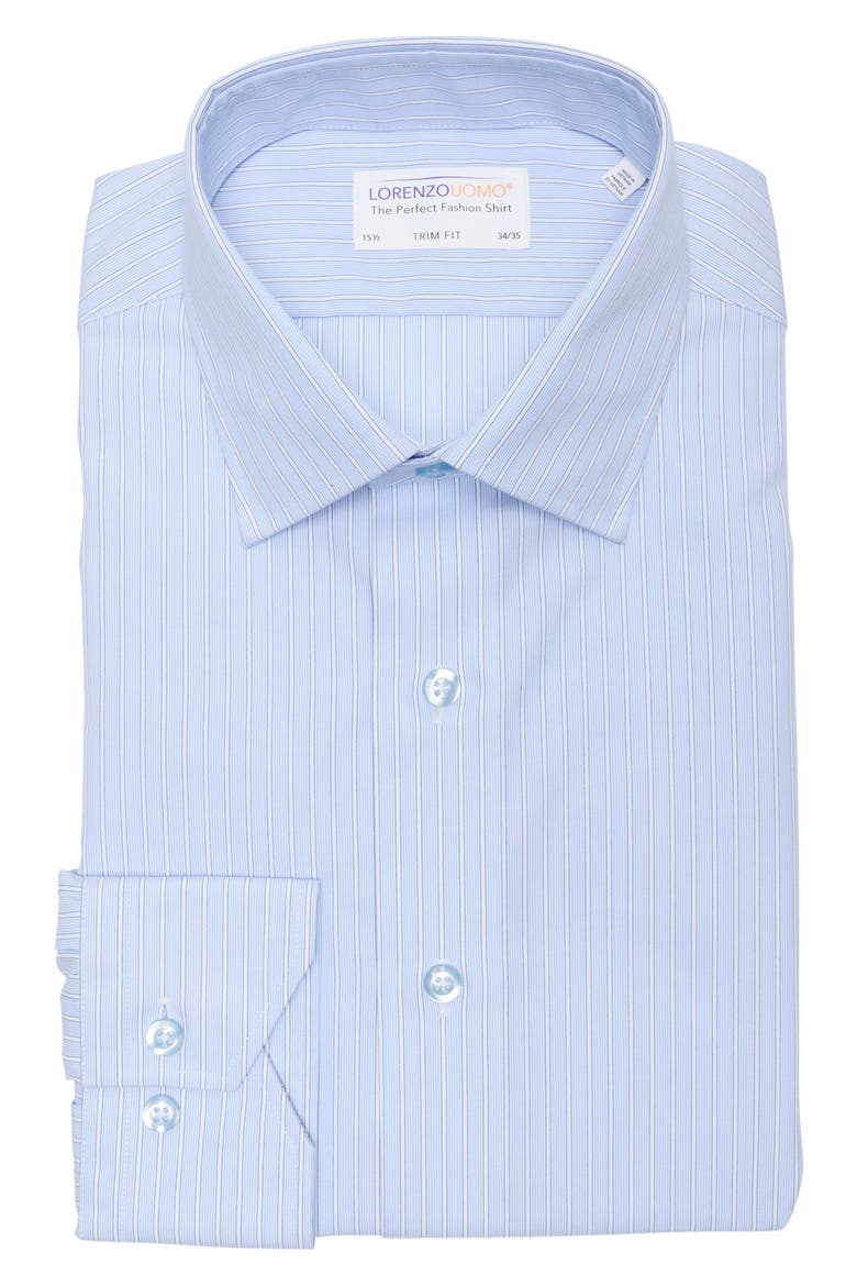 Trim Fit Vertical Stripe Cotton Dress Shirt, Alternate, color, LIGHT BLUE