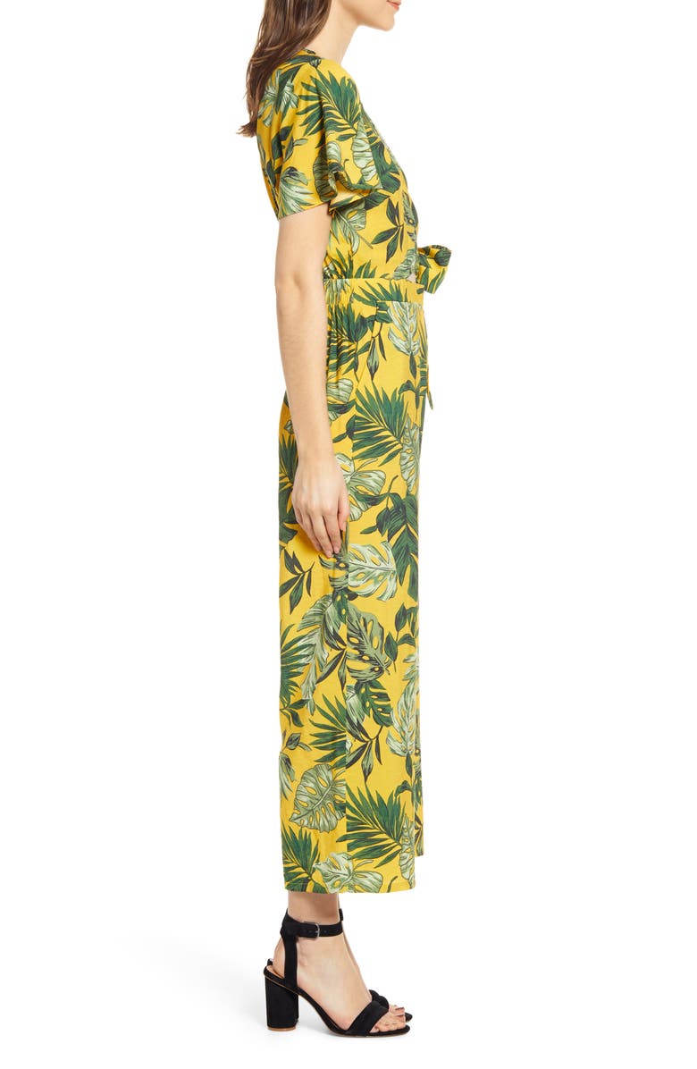 MOON RIVER Tropical Palm Print Wrap Jumpsuit, Alternate, color,