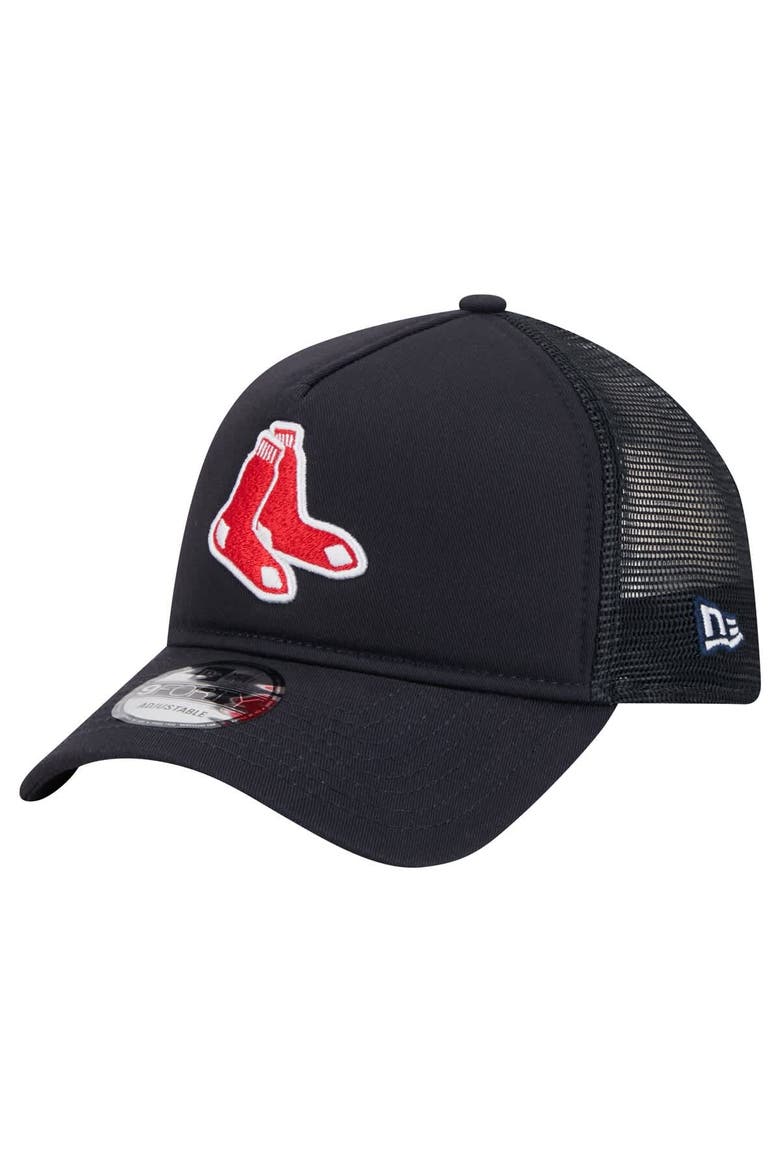Men's New Era Navy Boston Red Sox 9FORTY A-Frame Trucker Adjustable Hat, Main, color, Navy