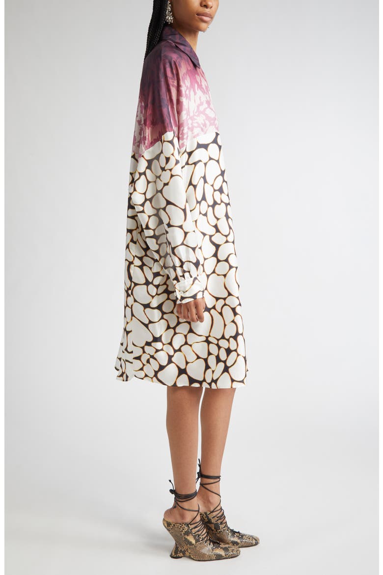 Mixed Print Oversize Silk Shirtdress, Alternate, color, OFF WHITE