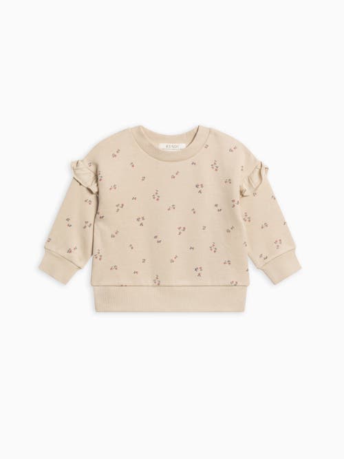 Kendi Abbey Fleece Ruffle Sleeve Pullover Sweatshirt In Neutral