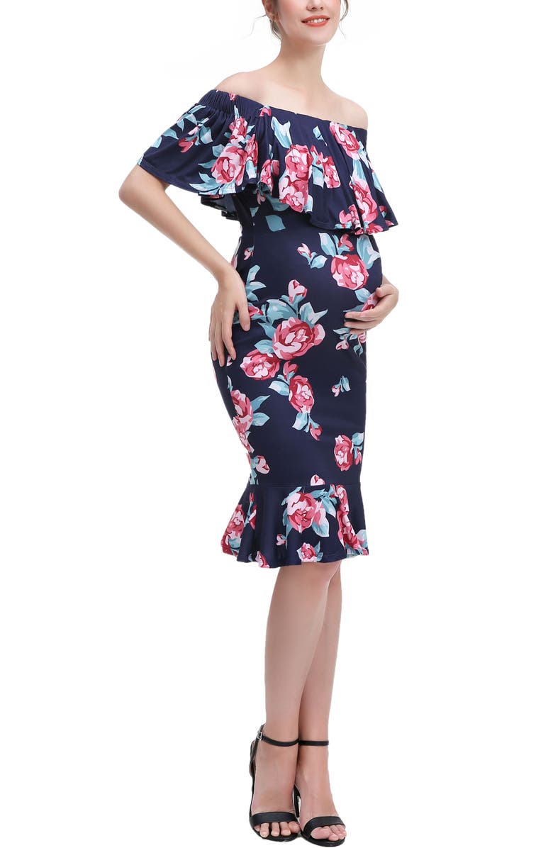 Kimi & Kai Lyra Off the Shoulder Maternity Nursing Mermaid Dress, Alternate, color, Multicolored