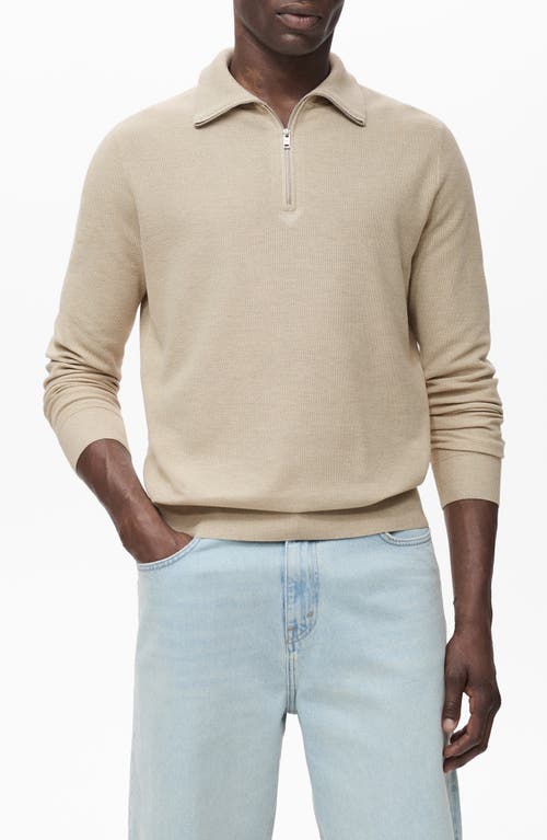 Mango Half Zip Piqué Sweater In Neutral