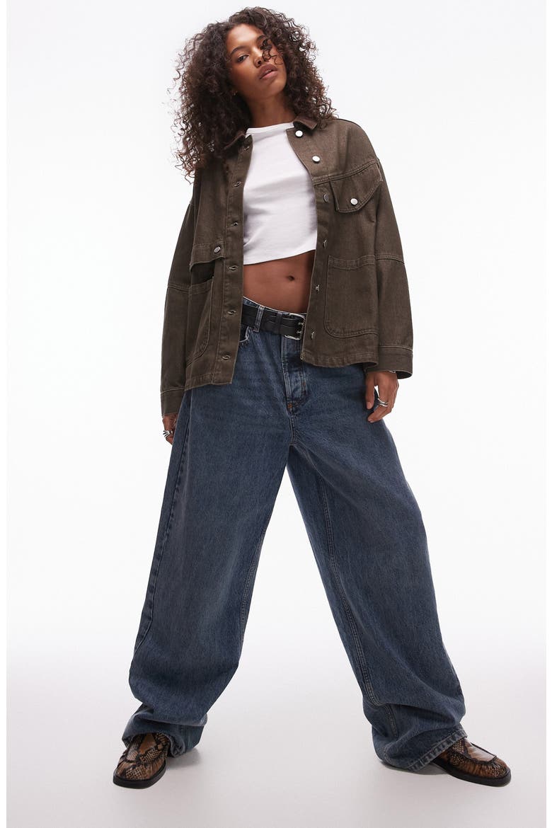 Oversize Corduroy Collar Denim Jacket, Alternate, color, BROWN