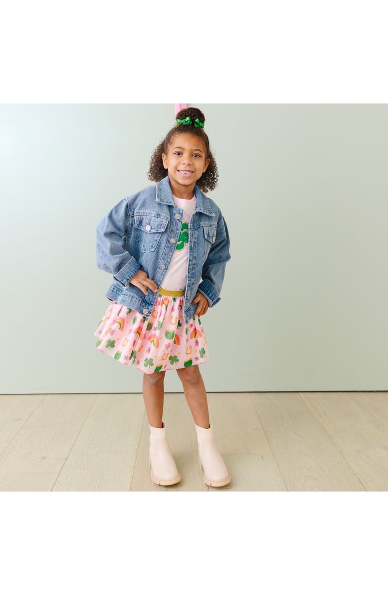 Sweet Wink Lucky Rainbow Patch St. Patrick
s Day Denim Jacket, Alternate, color, Denim