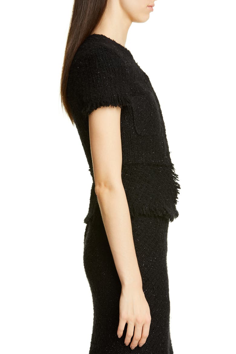 Metallic Wool Blend Fringe Tweed Jacket, Alternate, color, BLACK