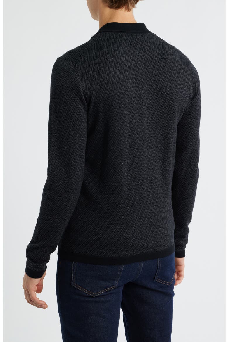 Borja Cotton & Cashmere Long Sleeve Polo, Alternate, color, BLACK