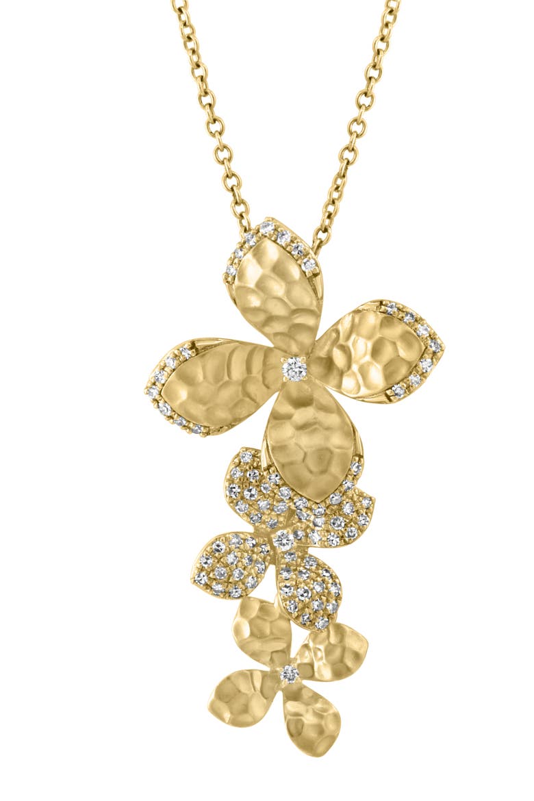 Diamond Floral Drop Pendant Necklace in 14K Yellow Gold, Alternate, color, Yellow