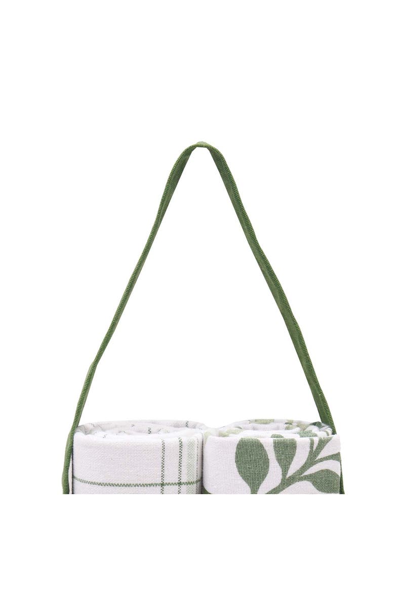 Sage Foliage & Plaid Dishtowel & Tote Bag Gift Bundle Set of 3, Alternate, color, Green