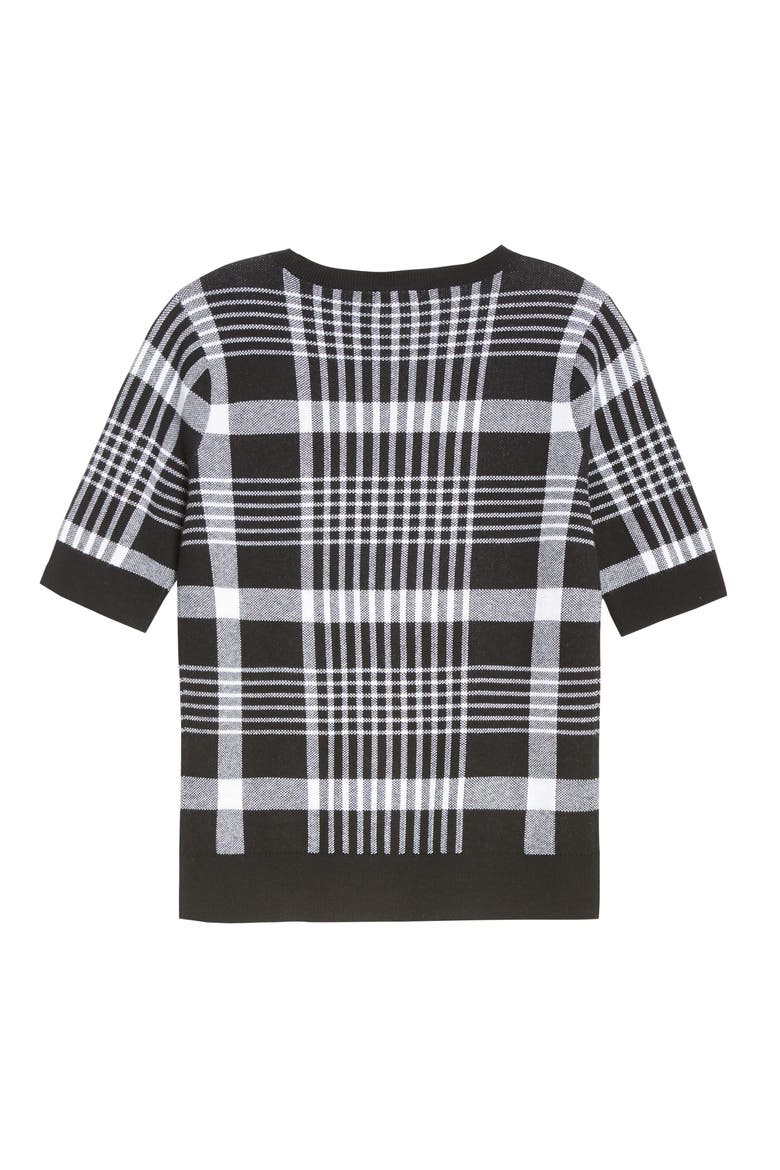 Short Sleeve Sweater, Alternate, color, BLACK- WHITE PLAID