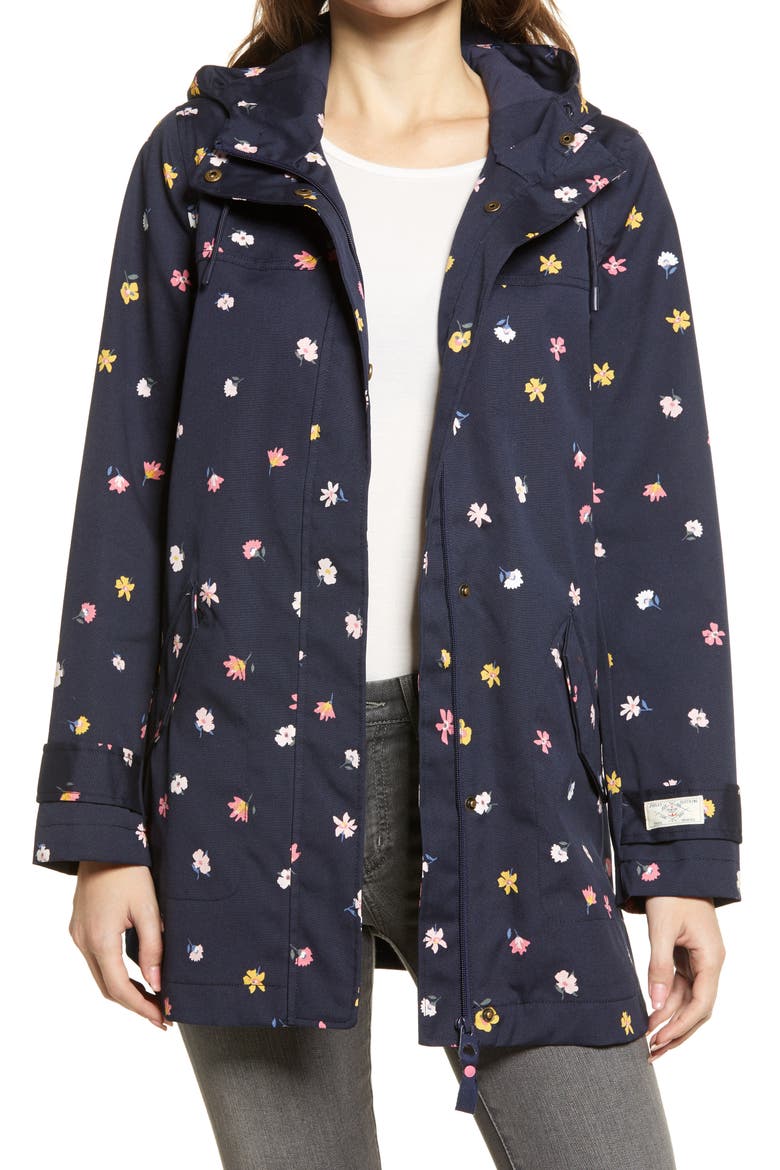 Coast Waterproof Floral Hooded Raincoat, Main, color, NAVY DITSY