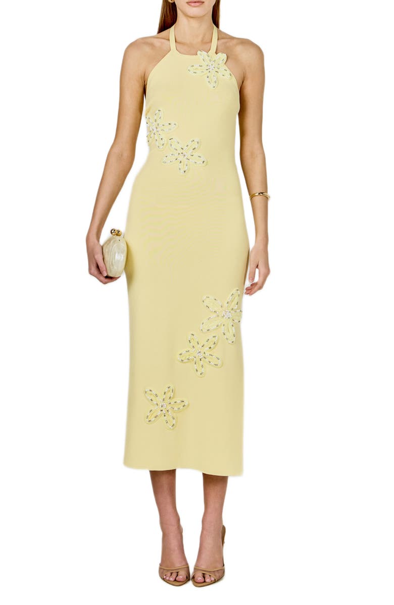 Endless Rose Beaded Flower Halter Midi Dress, Main, color, Butter