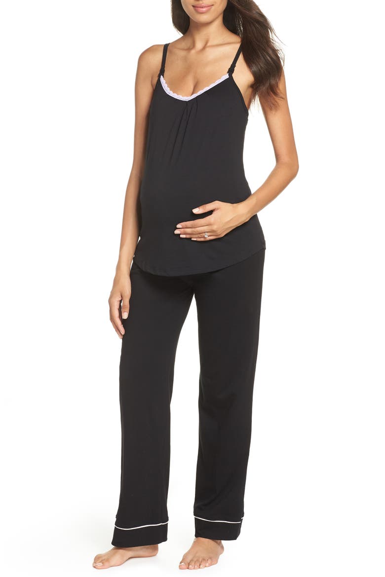 Maternity/Nursing Robe & Pajamas, Alternate, color, BLACK