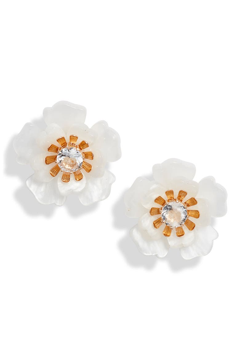 Floral Statement Button Stud Earrings, Main, color, IVORY- GOLD