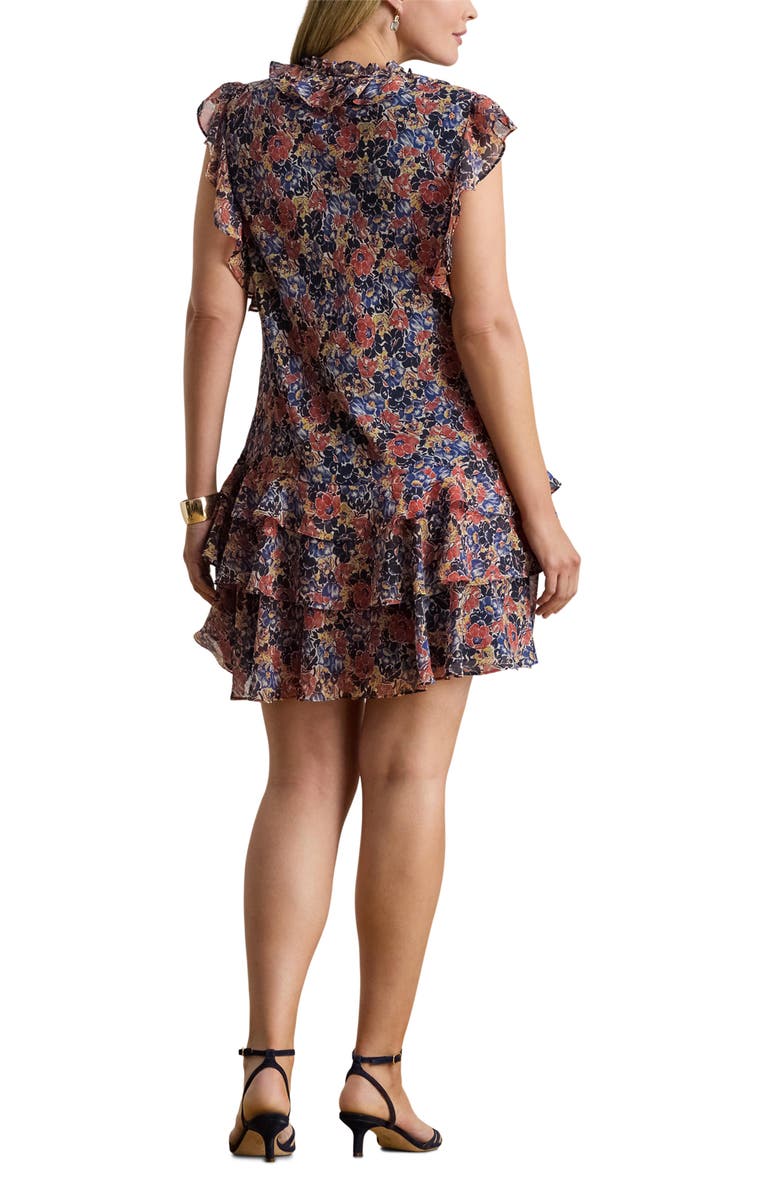 Lauren Ralph Lauren Floral Ruffle Crinkle Georgette Dress, Alternate, color, Cream/ Red/ Blue