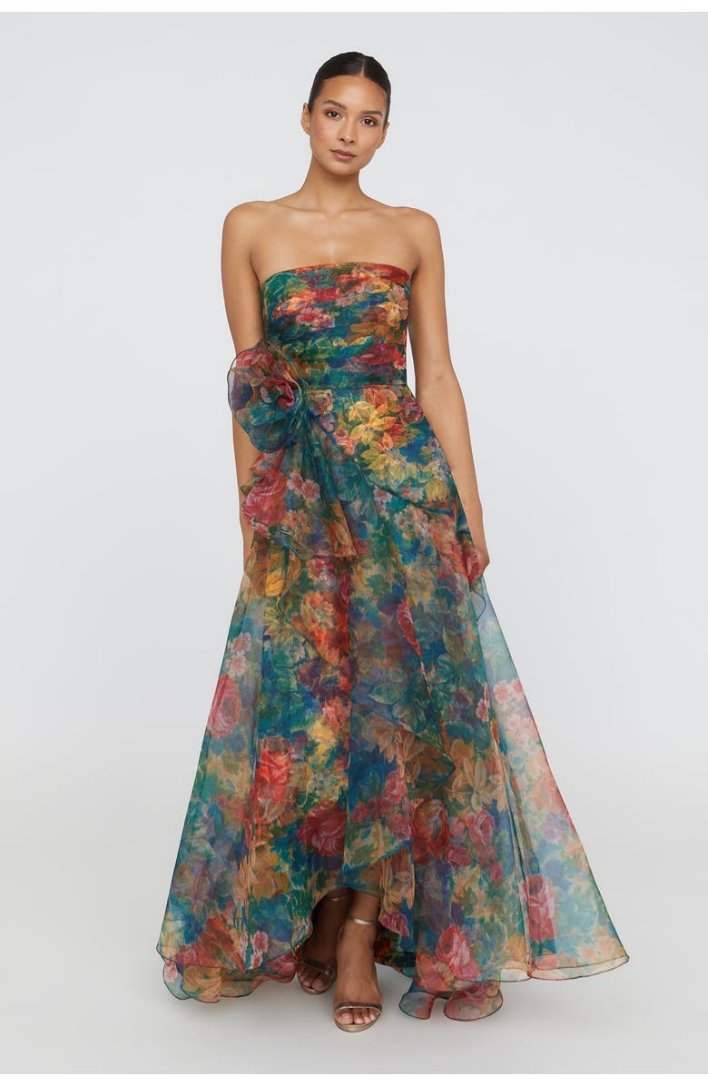 Theia Leora Rosette Ruffle Gown, Alternate, color, Tapestry Roses