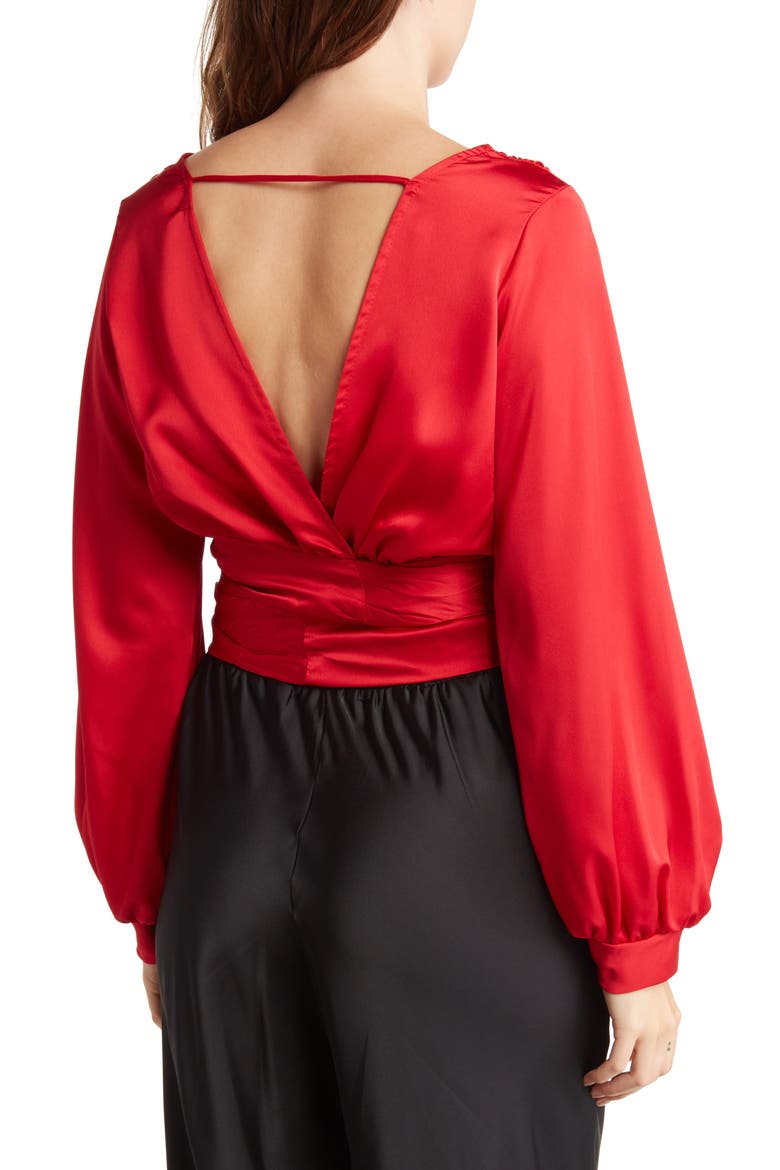 V-Neck Solid Satin Top, Alternate, color, RED