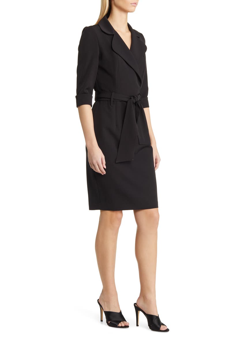 Lucinda Faux Wrap Coat Dress, Alternate, color, BLACK