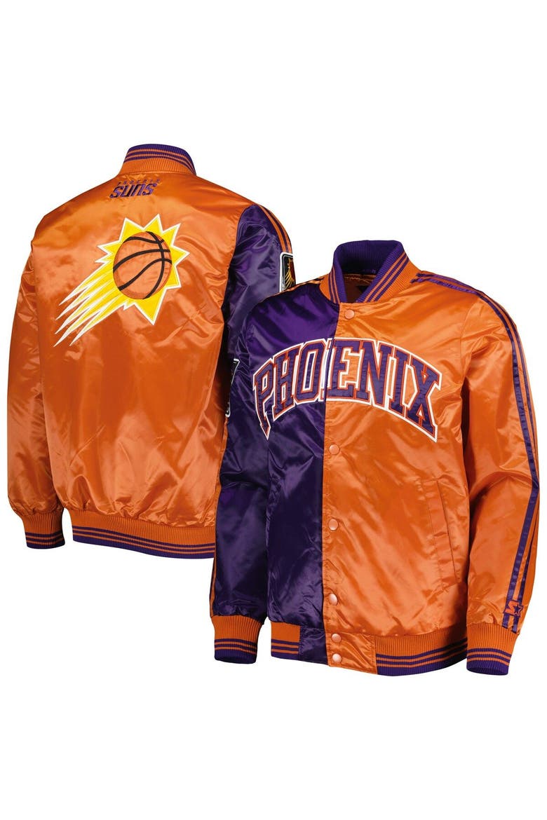 Men's Starter Purple/Orange Phoenix Suns Fast Break Satin Full-Snap Jacket, Main, color, Purple