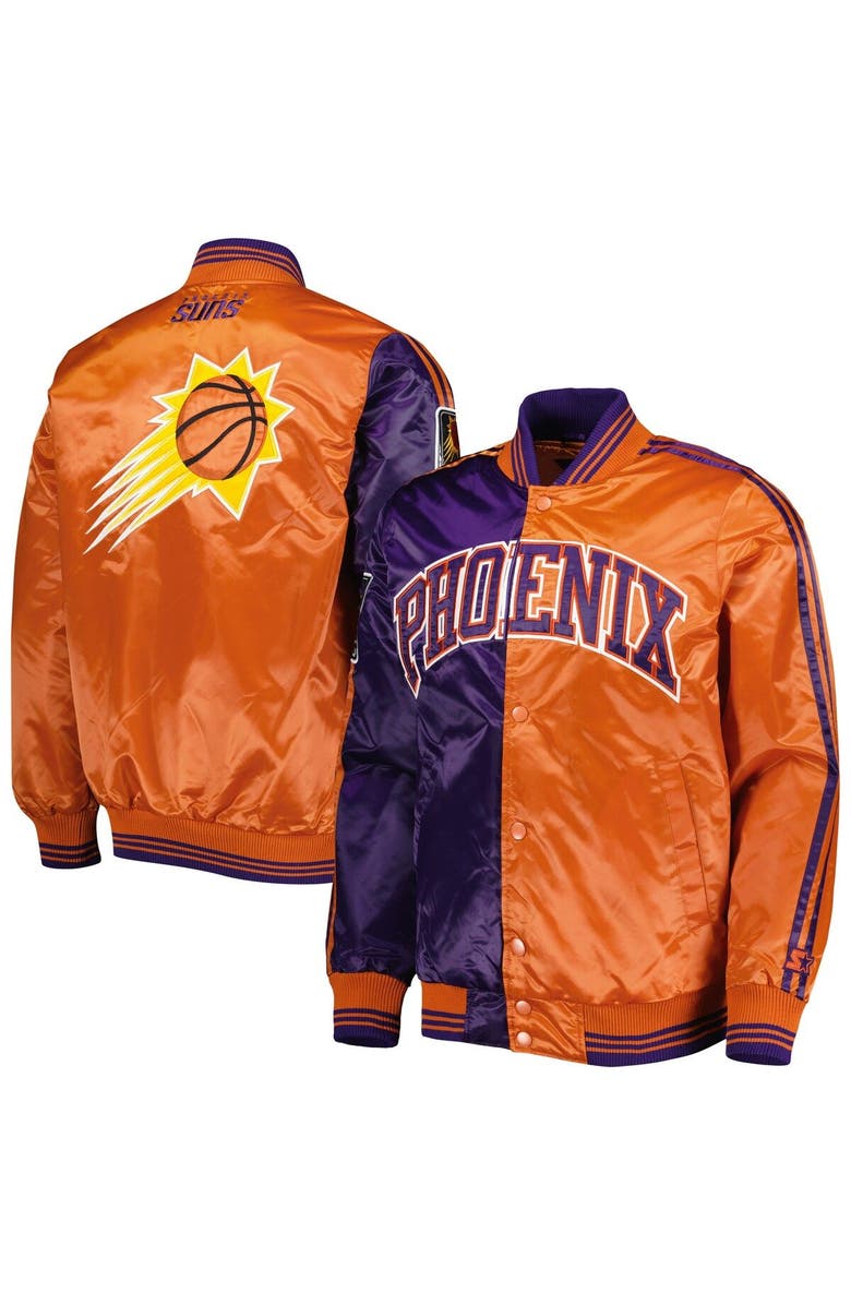 STARTER Men's Starter Purple/Orange Phoenix Suns Fast Break Satin Full-Snap Jacket, Main, color, Purple