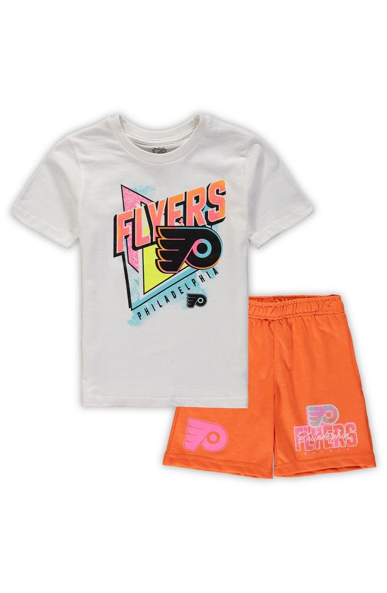 Outerstuff Preschool White/Orange Philadelphia Flyers Wave Breaker T-Shirt & Shorts Set, Alternate, color,