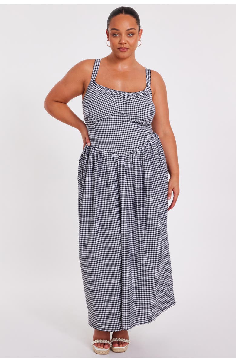 QUIZ Plus Size Gingham Drop Waist Maxi Dress, Main, color, Black