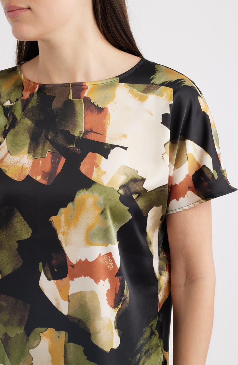 Anne Klein Abstract Print Short Sleeve Top, Alternate, color, Bay Leaf Multi